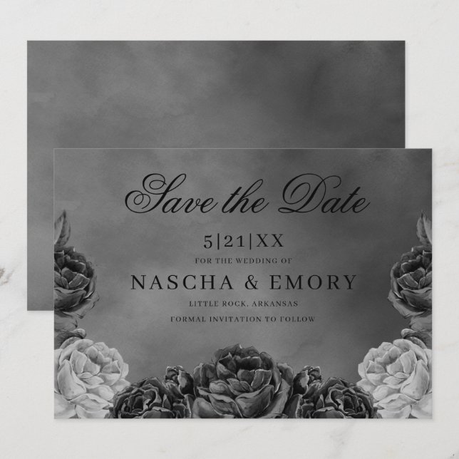 Save The Date Élégance Gothique Gris Monochrome Rose Enregistrer (Devant / Derrière)