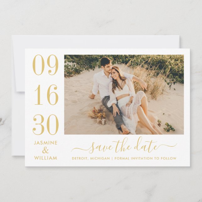 Save The Date Élégance Moderne Photo de Mariage en Or (Devant)