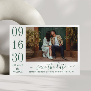 Save The Date Élégance Moderne Photo de Mariage Vert Émeraude