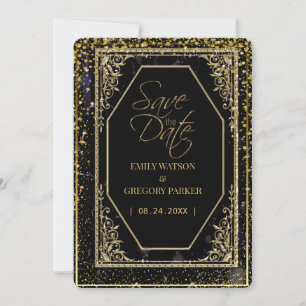 Save The Date Élégance noire et or pure , 