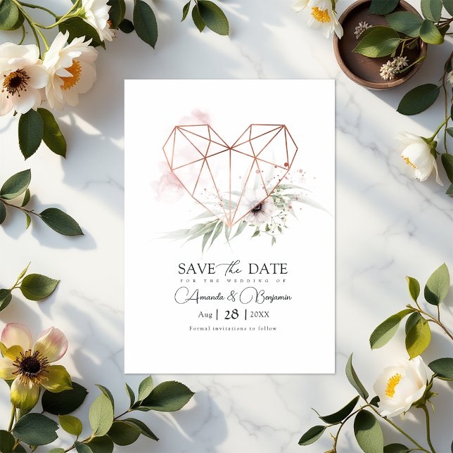 Save The Date Elégance rustique Code QR du coeur géométrique (Rustic Elegance Geometric Heart QR Code Save The Date)