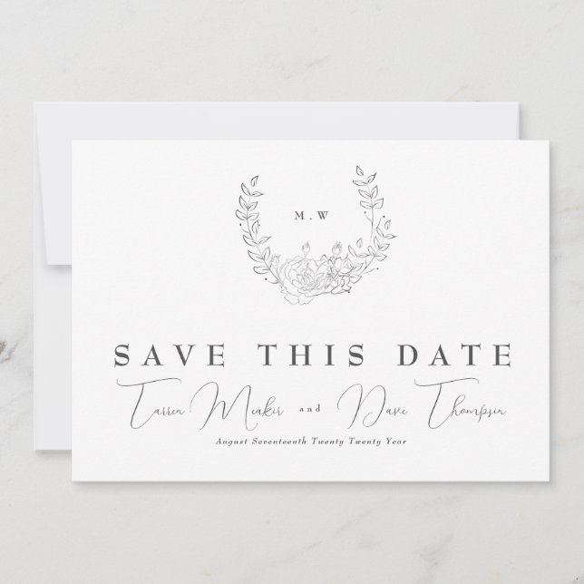 Save The Date Élégance subtile photo | Monogramme de couronne cl (Devant)