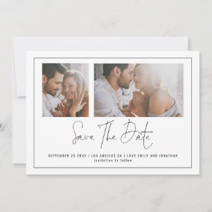 Save The Date Élégant 2 Photos N'Importe Quel Mariage Couleur