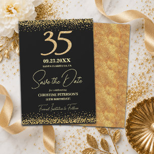 Save The Date Elégant 35e Anniversaire Noir Paillettes Dorées