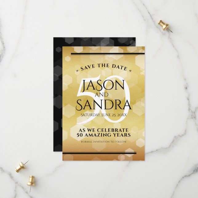 Save The Date Élégant 50e anniversaire de Mariage d'or (Devant/Arrière en situation)