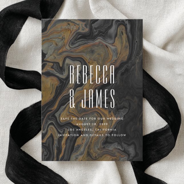 Save The Date Élégant Abstrait en marbre noir or Mariage (Créateur téléchargé)