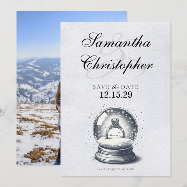 Save The Date Élégant anneau Fiançailles du Globe des neiges (Devant / Derrière)