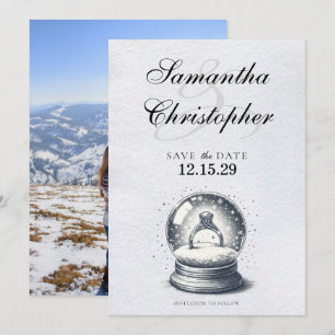 Save The Date Élégant anneau Fiançailles du Globe des neiges