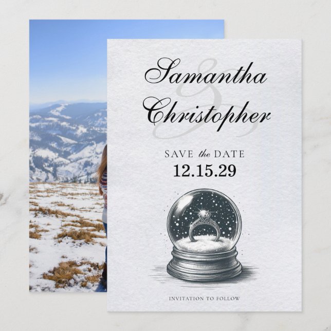 Save The Date Élégant anneau Fiançailles du Globe des neiges (Devant / Derrière)