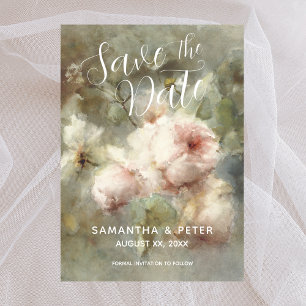 Save The Date Elegant Antique Roses Soft Pink Invitation