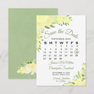 Save The Date Elégant Aquarelle Jaune Calendrier Mariage Floral