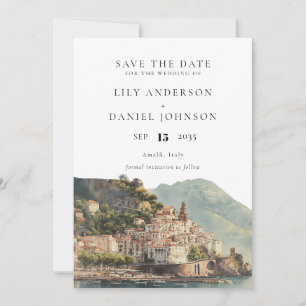Save The Date Élégant Aquarelle Mariage Italien Amalfi