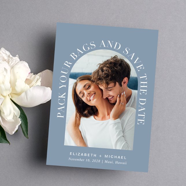 Save The Date Elégant Arc Photo Destination Mariage (Celebrate your love story with a save the date showcasing your photo in an elegant arch frame)