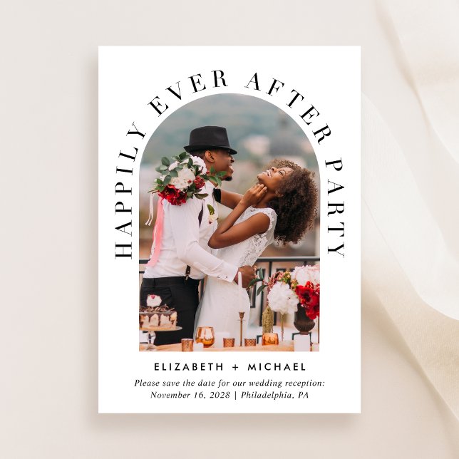 Save The Date Elégant Arc Photo QR Code Mariage Réception (Celebrate your love story with a    reception save the date showcasing your photo in an arch frame)