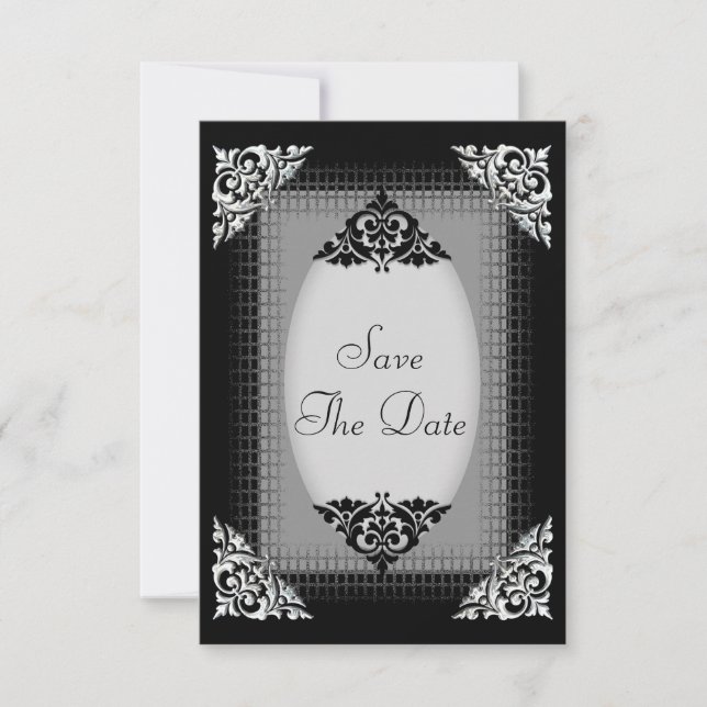 Save The Date Elégant Argent et Noir Enregistrer le Mariage Date (Devant)
