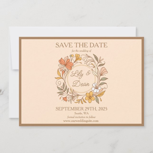 Save The Date Élégant Art Nouveau Floral Enregistrer la date (Devant)