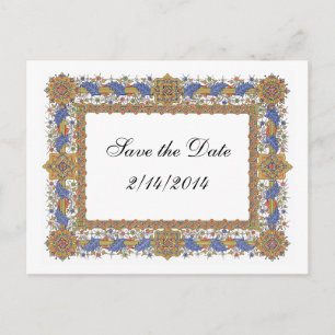 Save the Date Elegant Baroque Blue Gold Custom Announcement Postcard