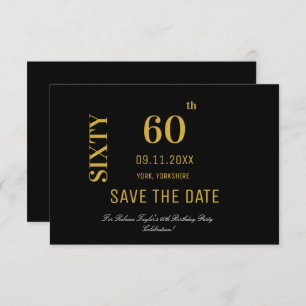Save The Date Elégant Black and Gold 60e anniversaire
