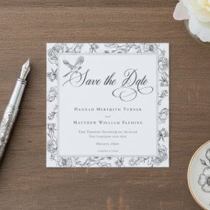Save The Date Elégant Black Chinoiserie Bird & Crest Mariage