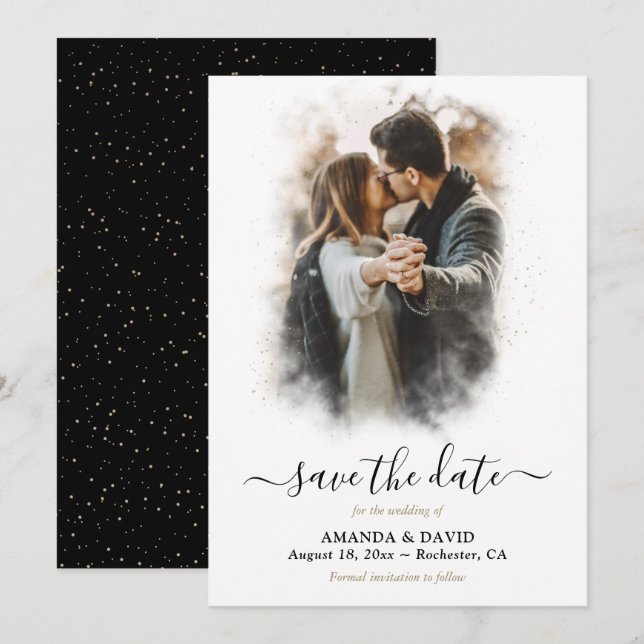 Save The Date Élégant Black Gold Mariage Photo Enregistrer la da (Devant / Derrière)