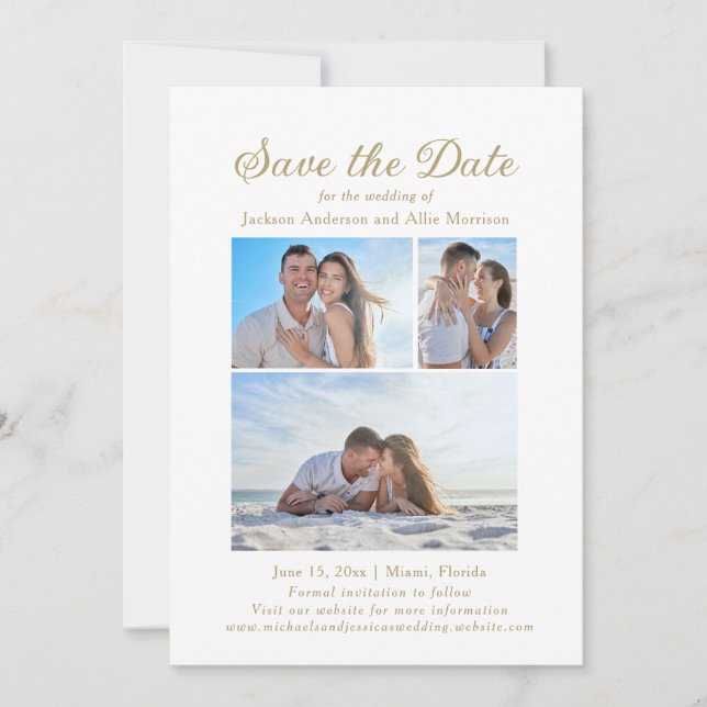 Save The Date Élégant Blanc 4 Photos 2 Faces Mariage (Devant)