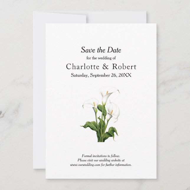 Save The Date Elégant blanc Calla Lily (Devant)
