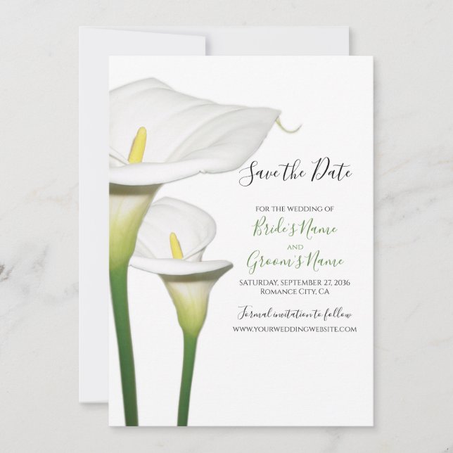Save The Date Elégant Blanc Calla Lys Mariage Enregistrer La Dat (Devant)