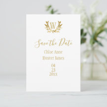 Élégant blanc Feuille d'or Monogramme minimaliste