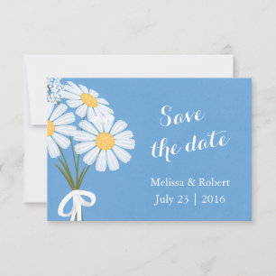 Save The Date Elégant blanc marguerites bleu Enregistrer le Mari