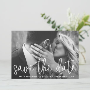 Save The Date Élégant Blanc Script Simple Photo Mariage moderne