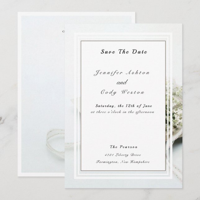 Save The Date Elégant Blanc Sous-Estimé Mariage Enregistrer La D (Devant / Derrière)