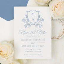 Élégant blason floral bleu français pour mariage