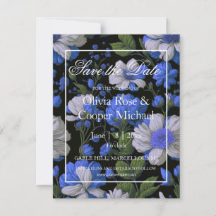 Save The Date Elégant bleu argenté blanc élégant floral rétro