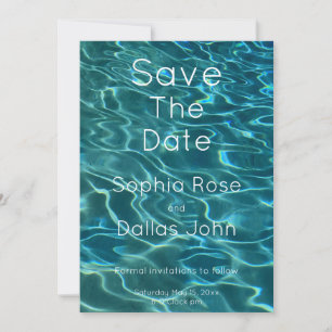 Save The Date Elégant bleu eau turquoise motif vagues de lac océ