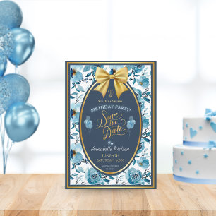 Save The Date Elégant bleu floral blanc surprise Anniversaire pl