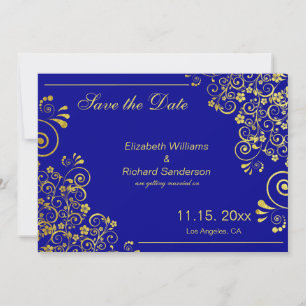 Save The Date Élégant Bleu Nuit Or Faire Part de Mariage à l'ava