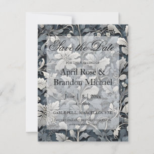 Save The Date Elégant bleu poussiéreux argent blanc gris gris fl