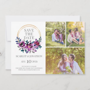 Save The Date Élégant Bleu Purple Floral Enregistrer La Date Pho