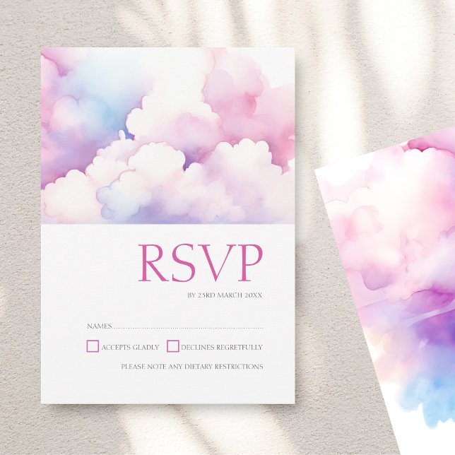 Save The Date Élégant bleu rose Clouds blancs Monogramme Mariage (Elegant Pink Blue White Clouds Monogram Wedding Save The Date)