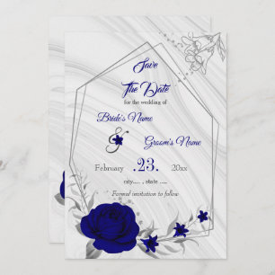 Save The Date élégant bleu royal gris argenté