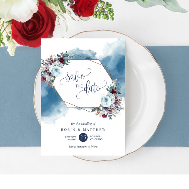 Save The Date Élégant Blue Celestial Blooms, Tout Événement (Créateur téléchargé)