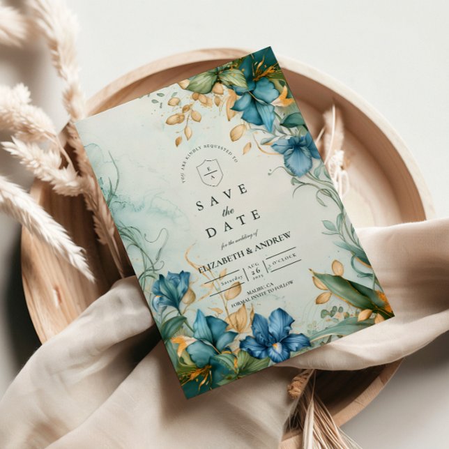 Save The Date Elegant Blue Lily Botanical Wedding (Créateur téléchargé)