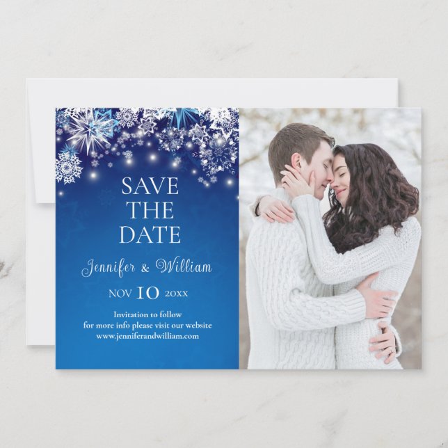 Save The Date Élégant Blue Snowflake Mariage Enregistrer La Date (Devant)