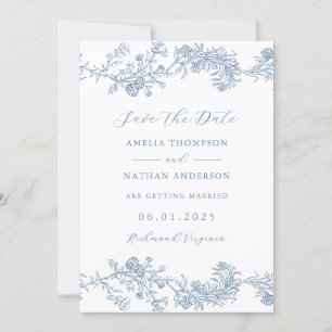 Save The Date Elégant Blue Vintage Floral Mariage Enregistrer La