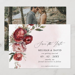 Save The Date Elégant Boho Bourgogne Blush Floral Photo