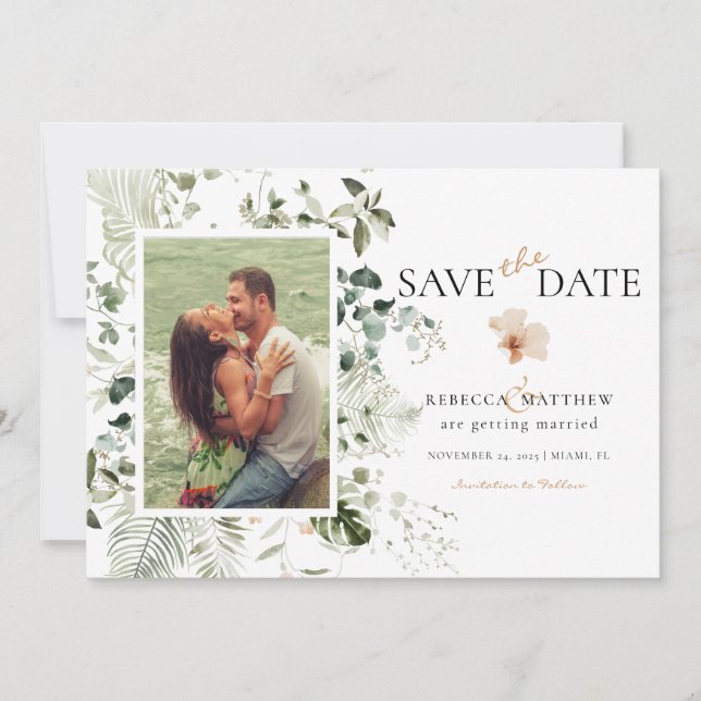 Save The Date Elégant Boho Floral Mariage Photo (Devant)