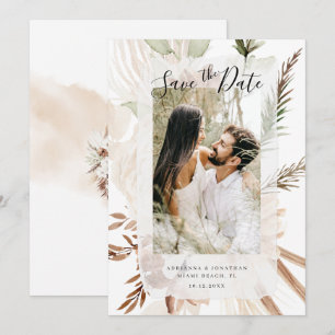 Save The Date Elégant Boho Floral Pampas Photo