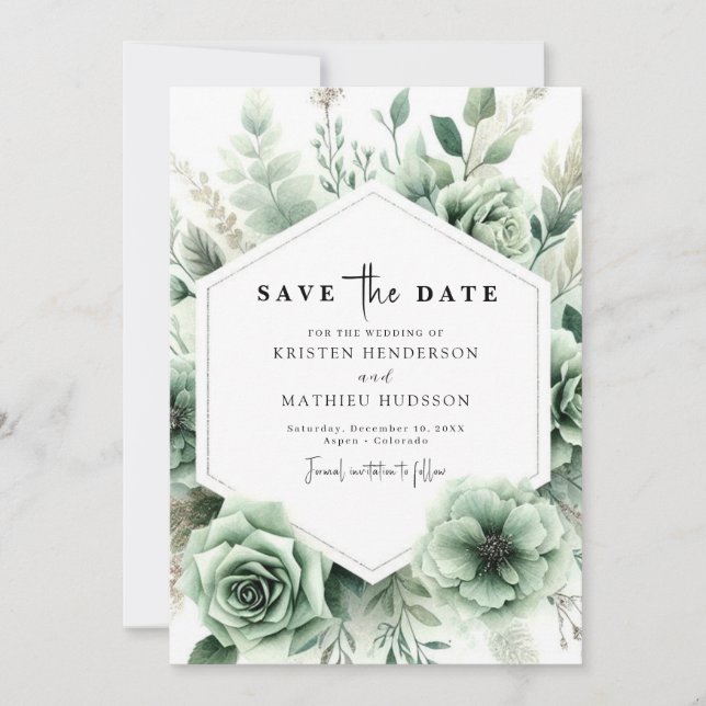 Save The Date Elégant Boho Floral Sage Green Mariage (Devant)