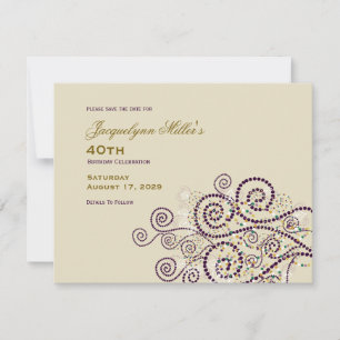 Save The Date Elégant Boho Purple Spirals Ethnic Adult Birthday