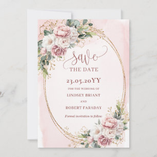 Save The Date Élégant Boho Rose Gold Floral Enregistrez La Date